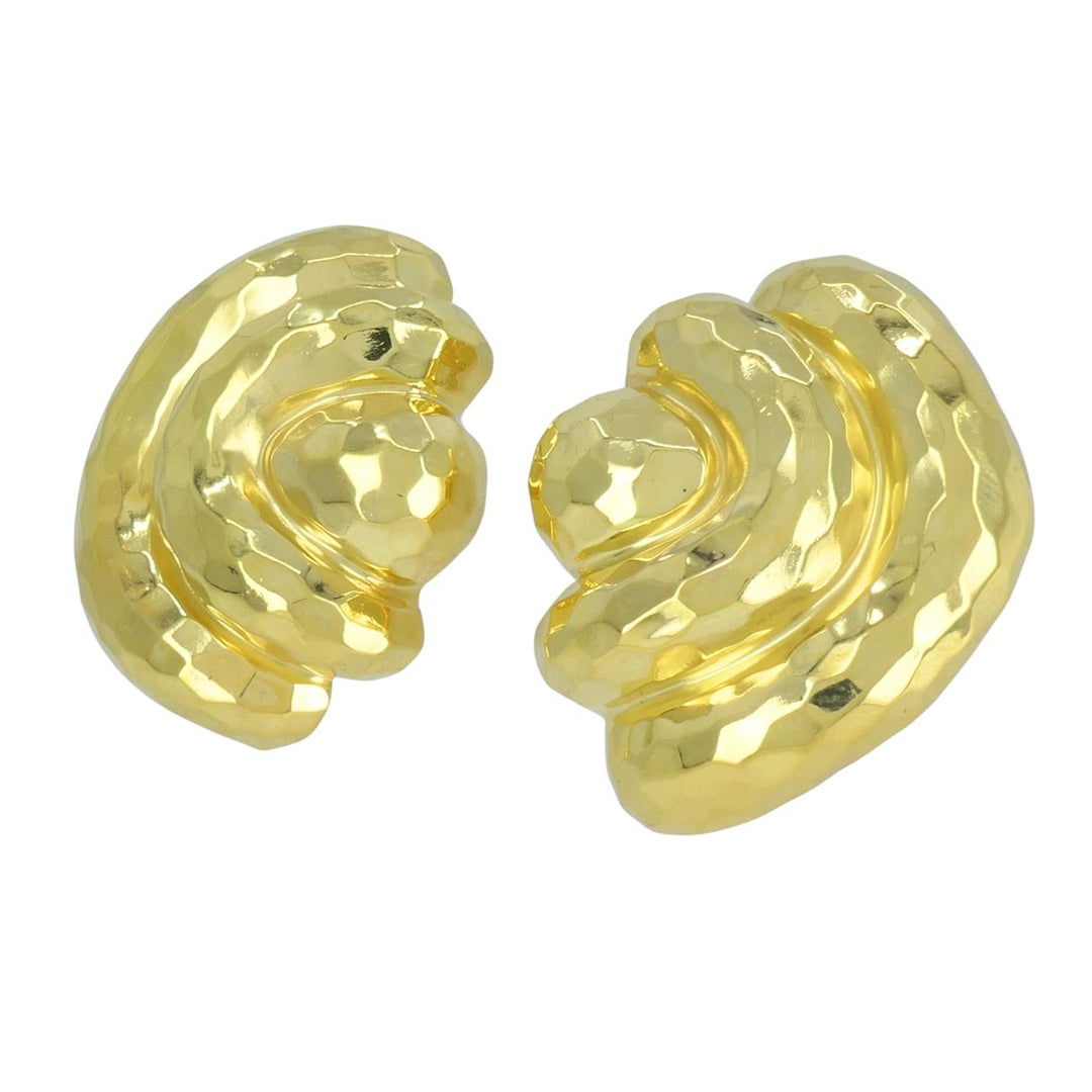 Vintage Henry Dunay 18k Gold Hammered Shell Motif Clip Earrings