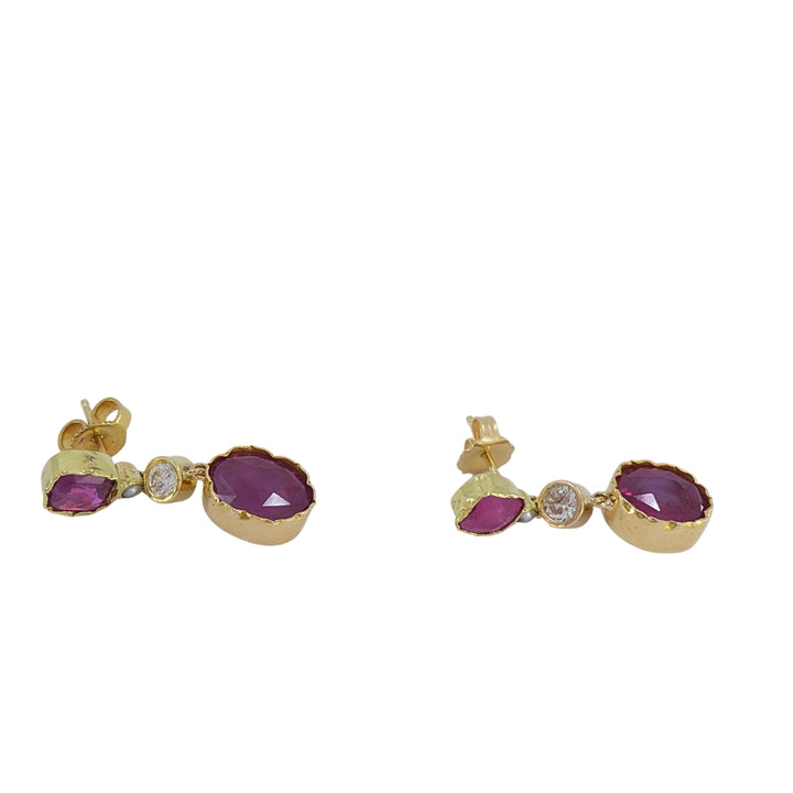 14k Gold Ruby Diamond Earrings Dangle Earrings