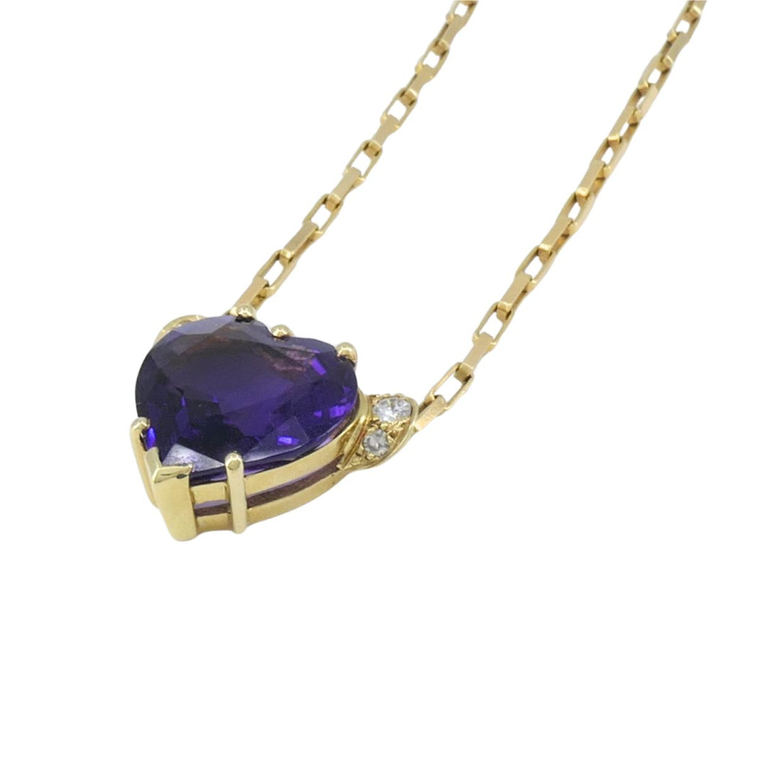 UnoAErre Italian 14k Gold Diamond Amethyst Heart Pendant Necklace