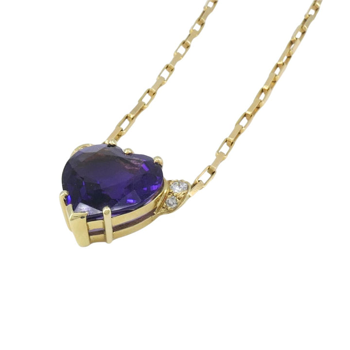 UnoAErre Italian 14k Gold Diamond Amethyst Heart Pendant Necklace