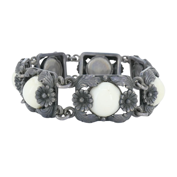 Vintage N.E. From Denmark Sterling Silver Bone Cabochon Bracelet