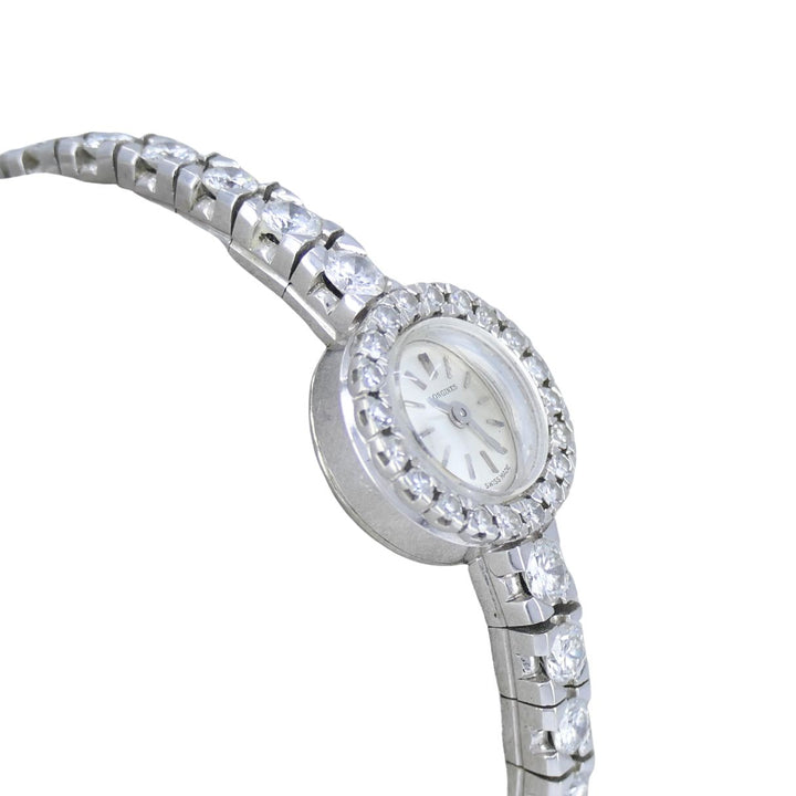 Vintage Longines Swiss 18k White Gold Diamond Lady's Wrist Watch