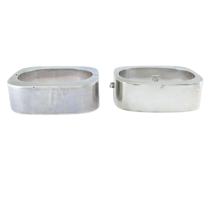 Vintage Sterling Silver Mexico Geometric Hinge Bracelet Pair