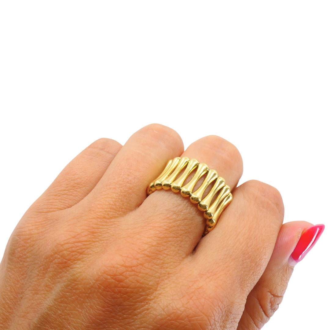 Vintage Chimento 18k Yellow Gold Bamboo‑Style Wide Band Ring