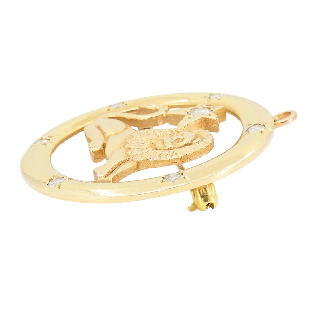 Vintage 14k Gold Diamond Leo Astrological Zodiac Pendant Pin