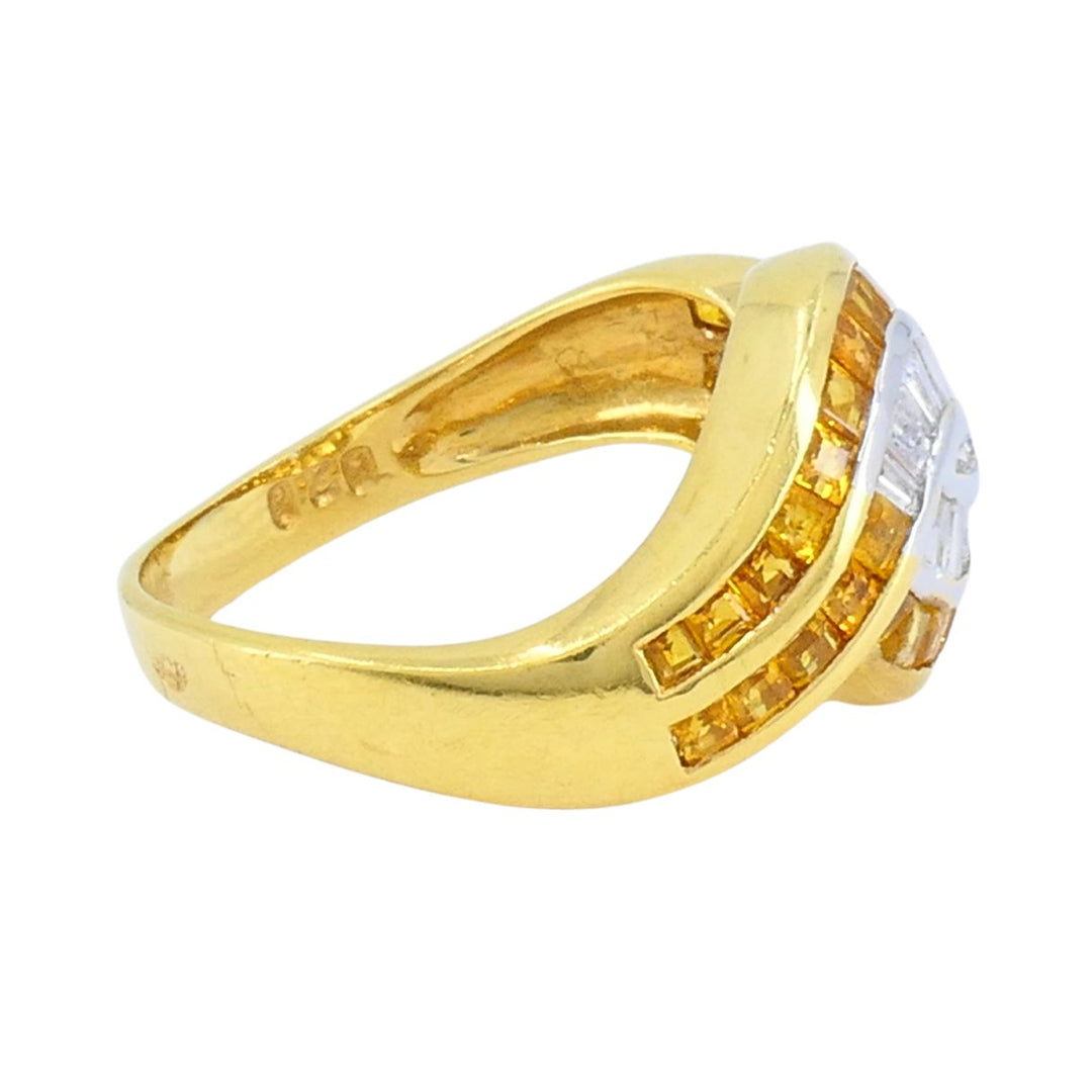 Vintage French 18k Gold Diamond Citrine Ring