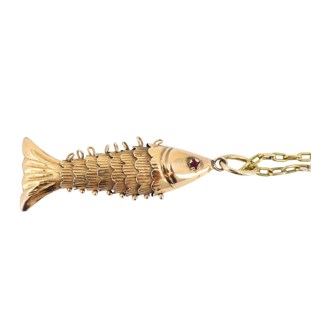 Vintage 14k Gold Fish Pendant 18k Gold Chain Necklace