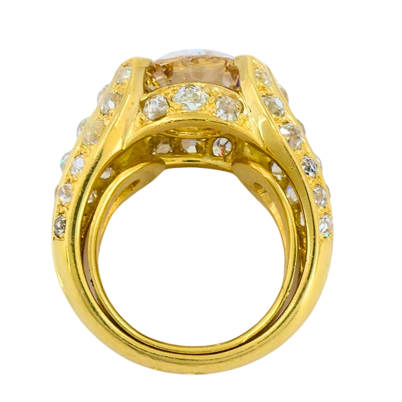 1950s Ring 18k Gold Cocktail Ring Old European Cut Diamond