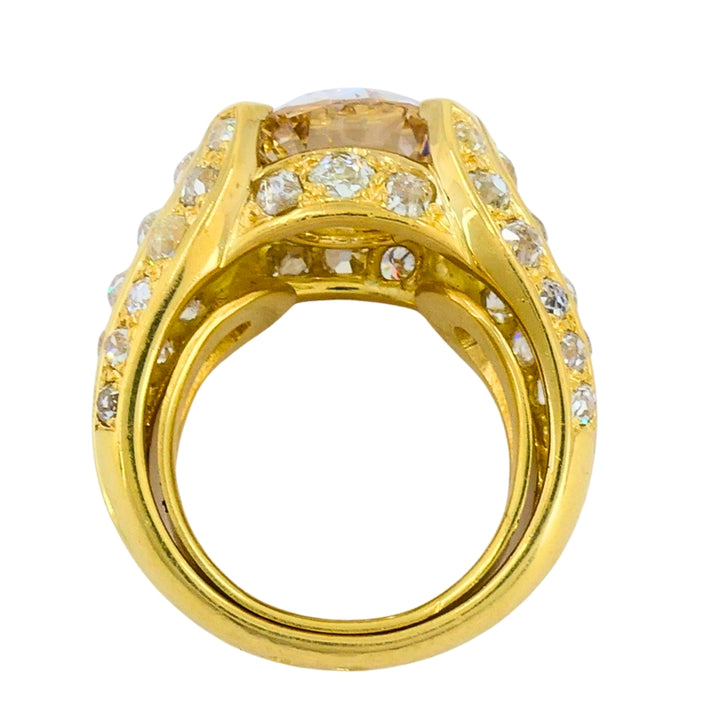 1950s Ring 18k Gold Cocktail Ring Old European Cut Diamond