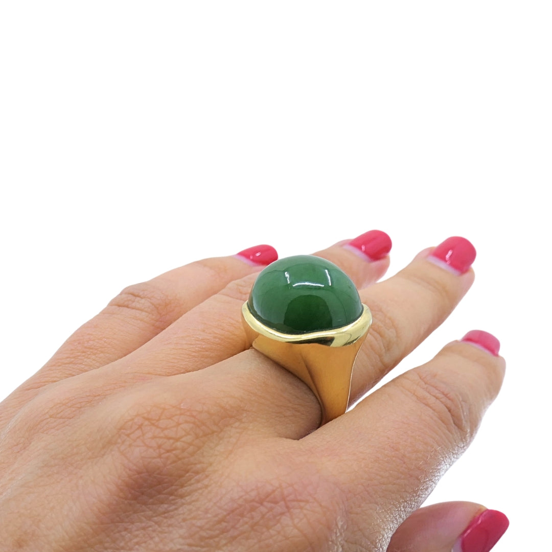 Tiffany & Co. Elsa Peretti 18k Gold Jade Cabochon Dome Ring