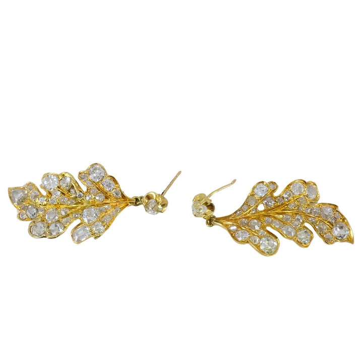 Vintage 14k Gold Diamond Leaf Drop Earrings
