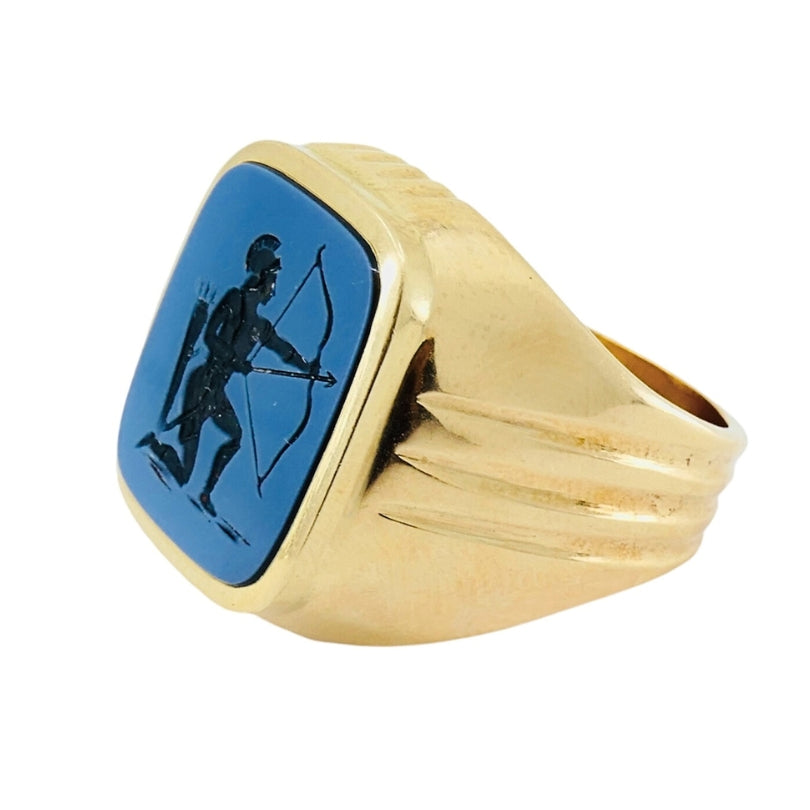 Vintage 14k Gold Signet Ring Sagittarius Carved Stone