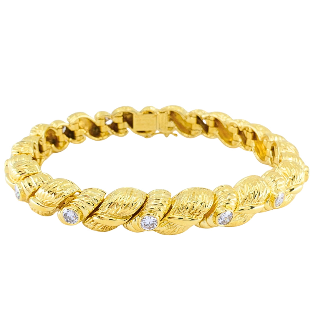Vintage Van Cleef & Arpels 18k Gold Diamond Leaf Link Bracelet