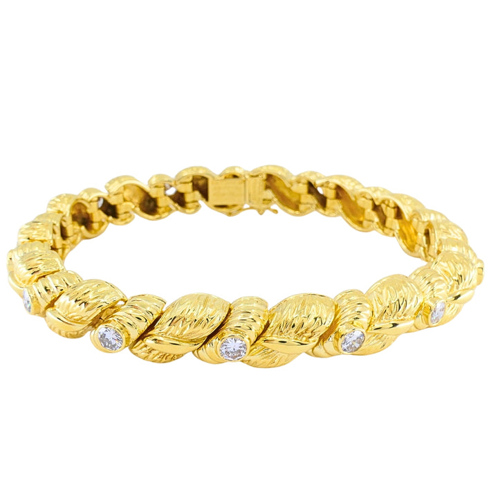 Vintage Van Cleef & Arpels 18k Gold Diamond Leaf Link Bracelet