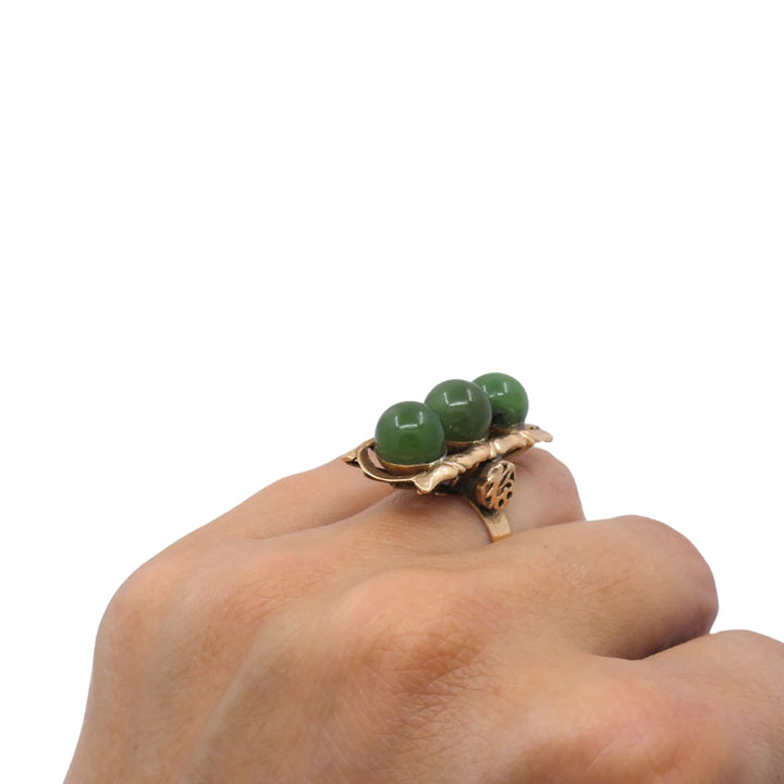 Vintage Jade Ring 14k Gold Bamboo Motif