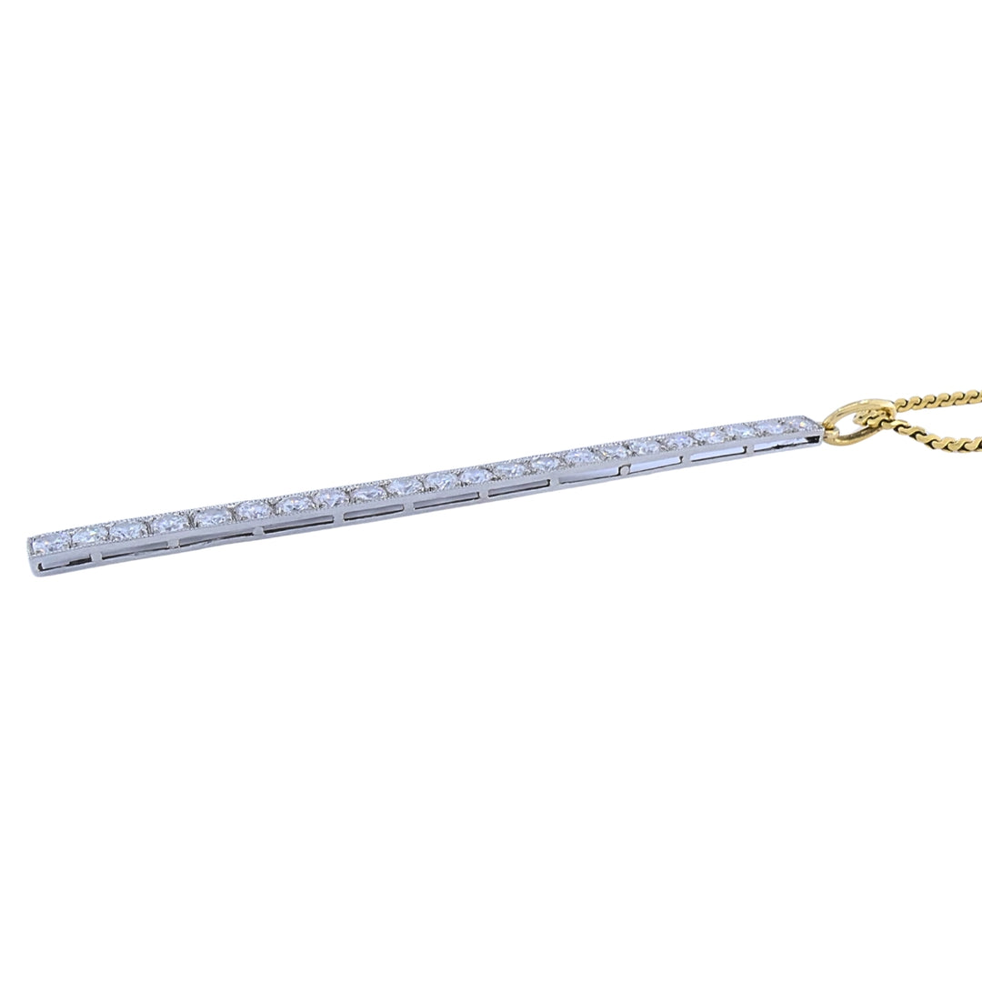 Platinum Diamond Bar Pendant 18k Gold Chain Necklace