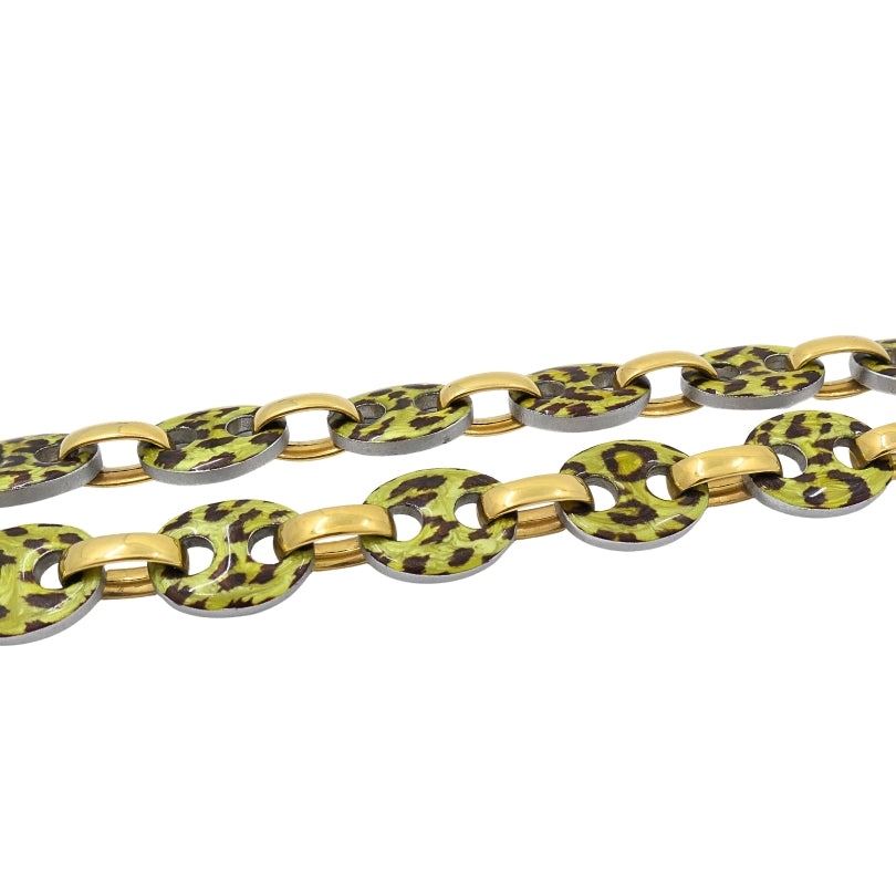 Nicolis Cola for Nardi 18k Gold, Metal Leopard Enamel Nautical Link Necklace