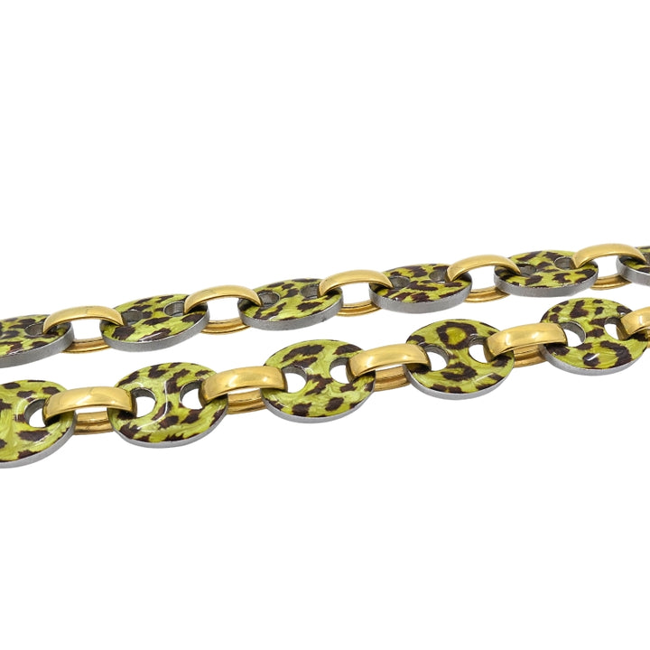 Nicolis Cola for Nardi 18k Gold, Metal Leopard Enamel Nautical Link Necklace