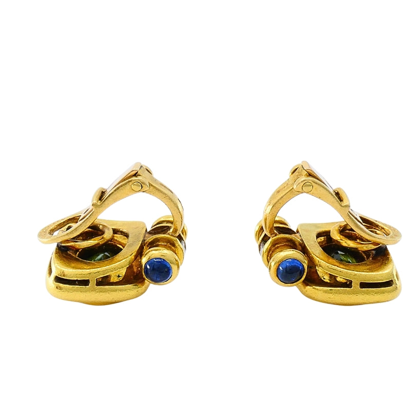 Bulgari Bvlgari 18k Gold Tourmaline Sapphire & Diamond Clip-On Earrings