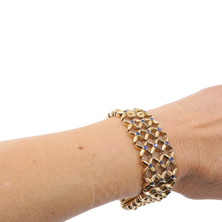 Boucheron 18k Gold Sapphire Wide Mesh Bracelet