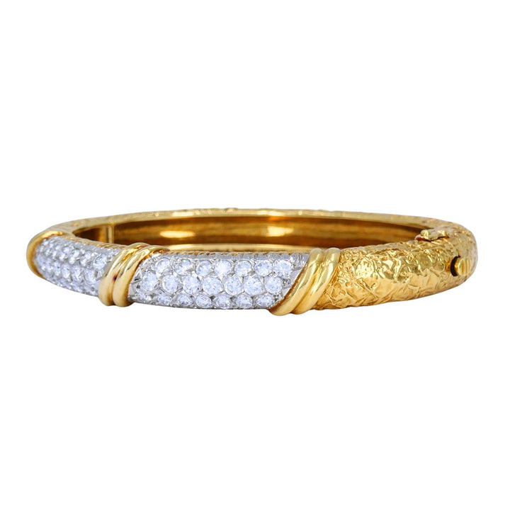 Vintage Van Cleef & Arpels 18k Gold Platinum Diamond Hinged Bangle Bracelet