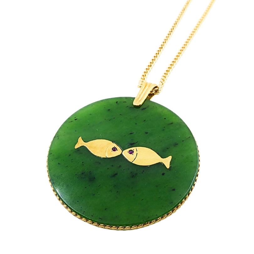 Astrological Sign Picies Jade Pendant 14K Gold  Necklace