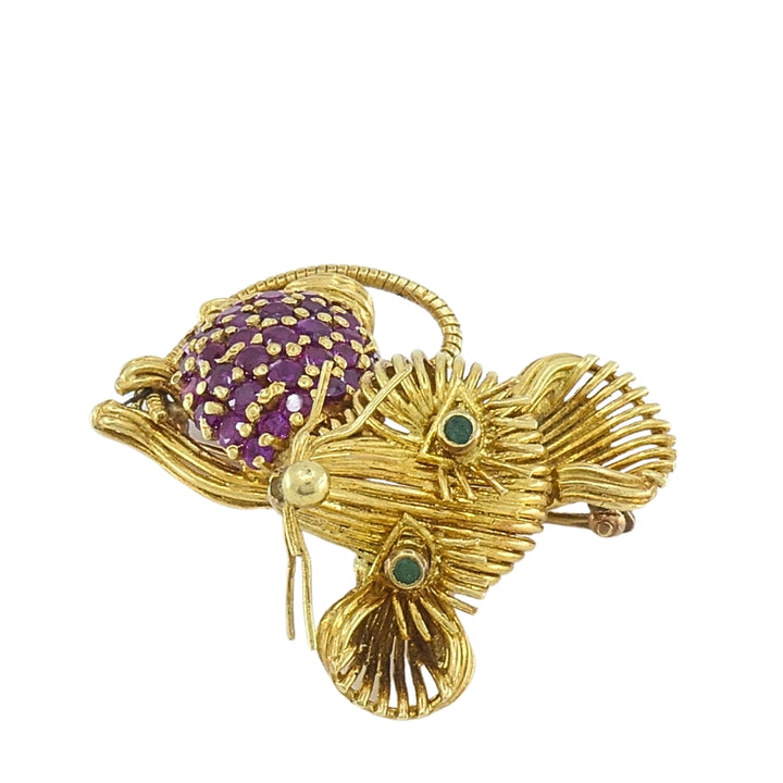 Tiffany & Co. 18K Gold Ruby Emerald Mouse Brooch