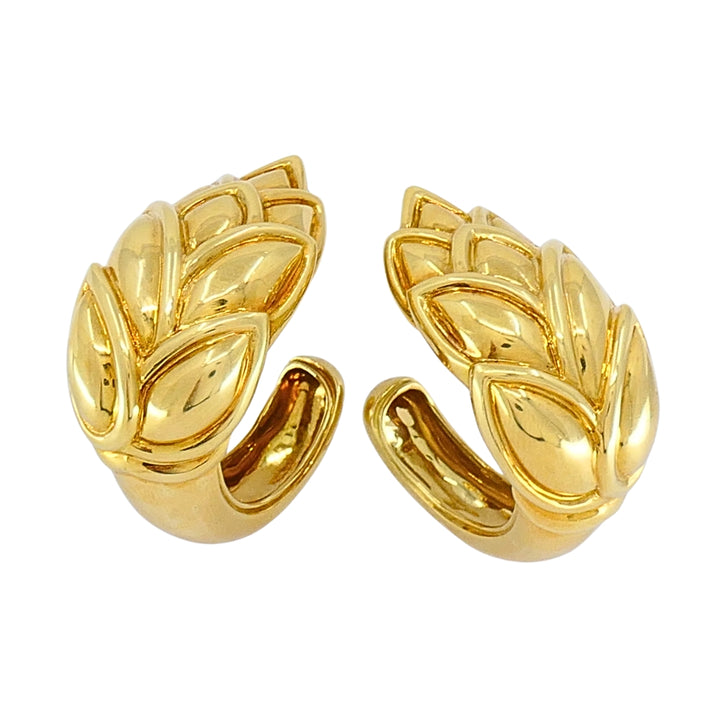 René Boivin 18k Gold Sculpted Foliate Hoop Earrings, 1970s