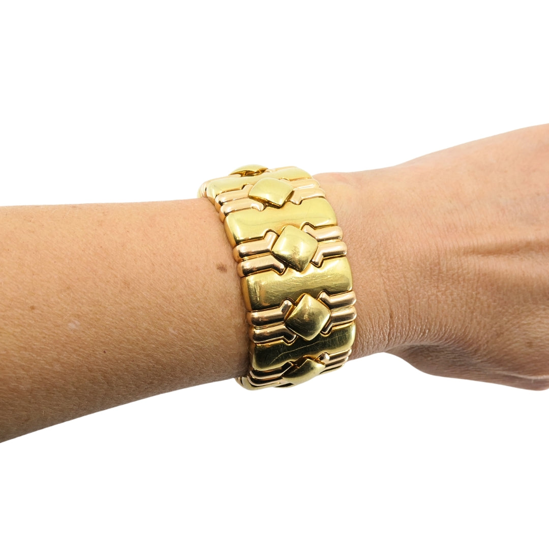 Chopard 18k Gold Multicolor Flexible Diamond Pavé Cuff Bracelet, 1970s