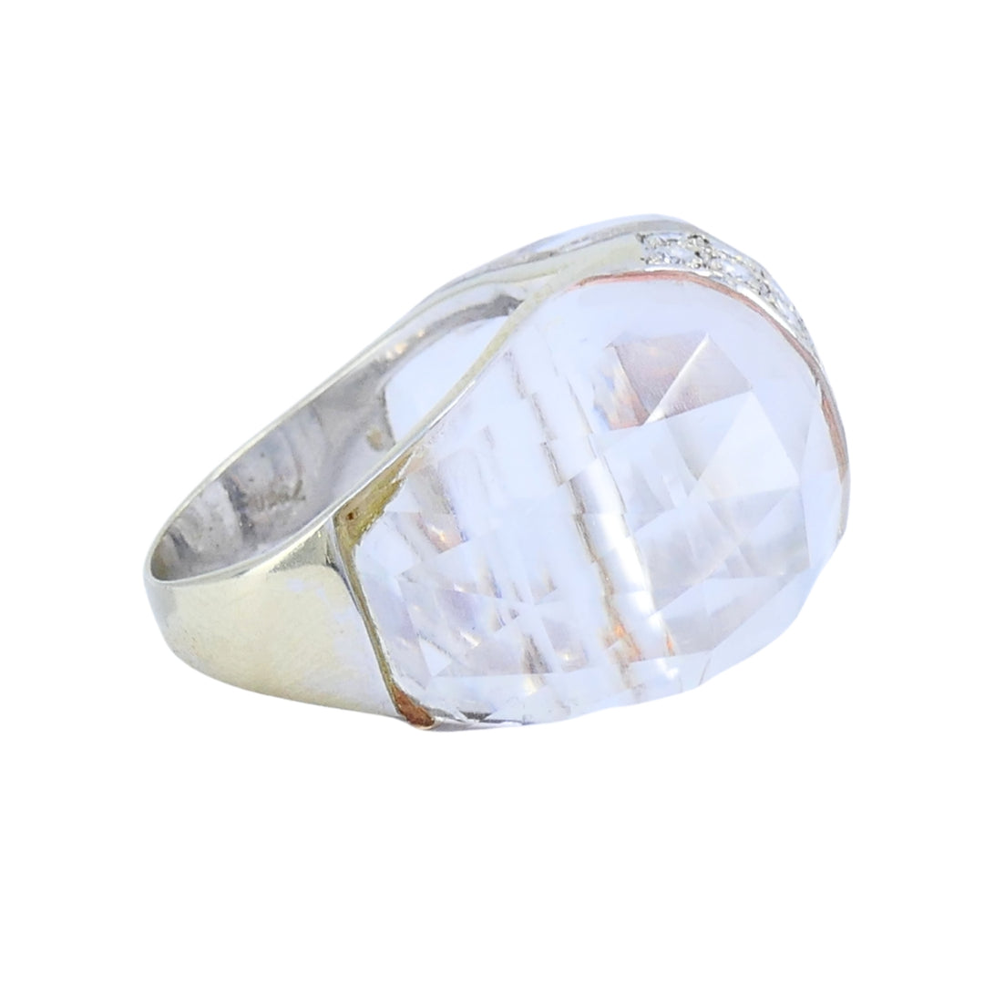 Vintage Italian 18k White Gold Diamond Rock Crystal Cocktail Ring
