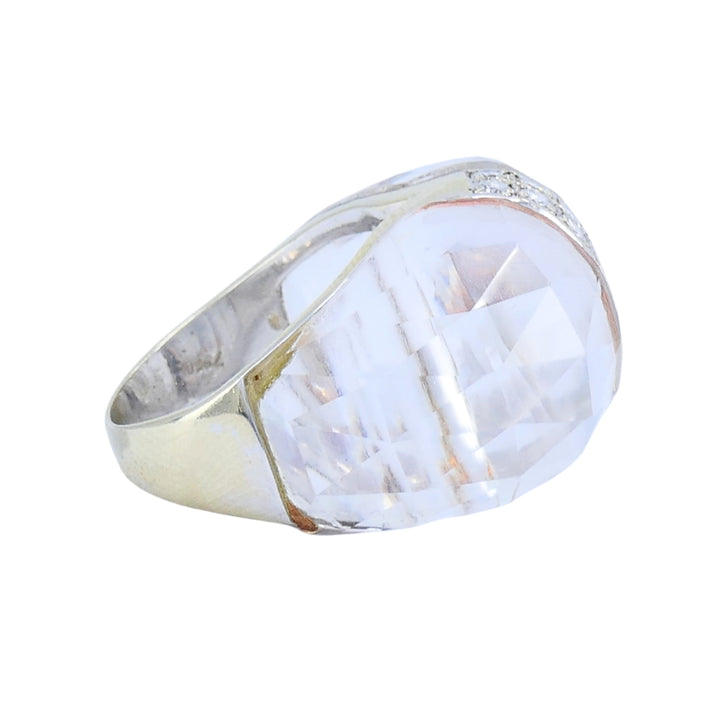 Vintage Italian 18k White Gold Diamond Rock Crystal Cocktail Ring