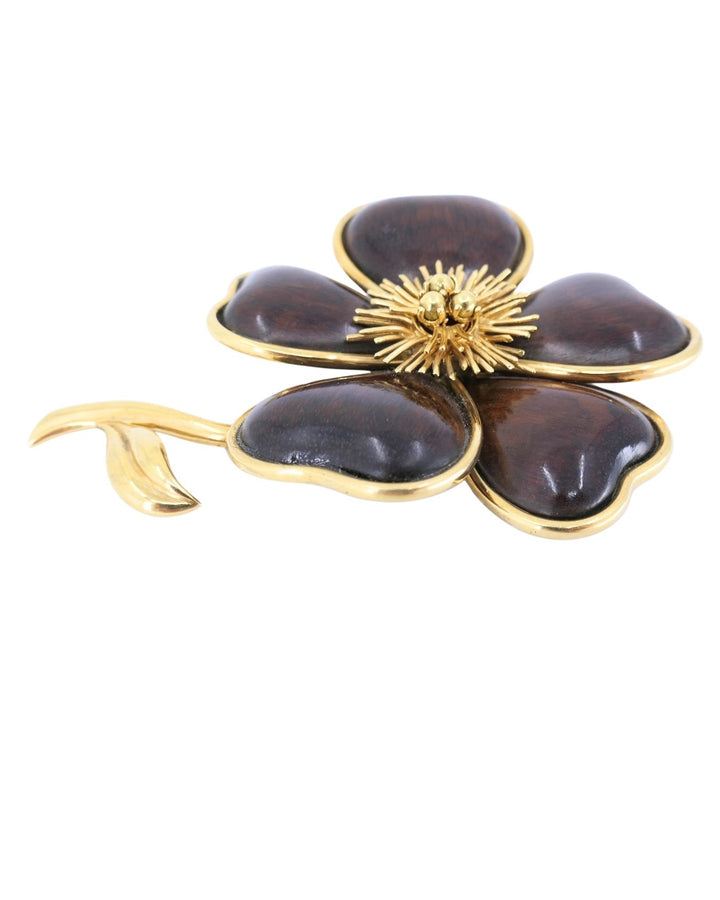 Vintage Van Cleef & Arpels Brooch 18k Gold Wood Clematis Collection