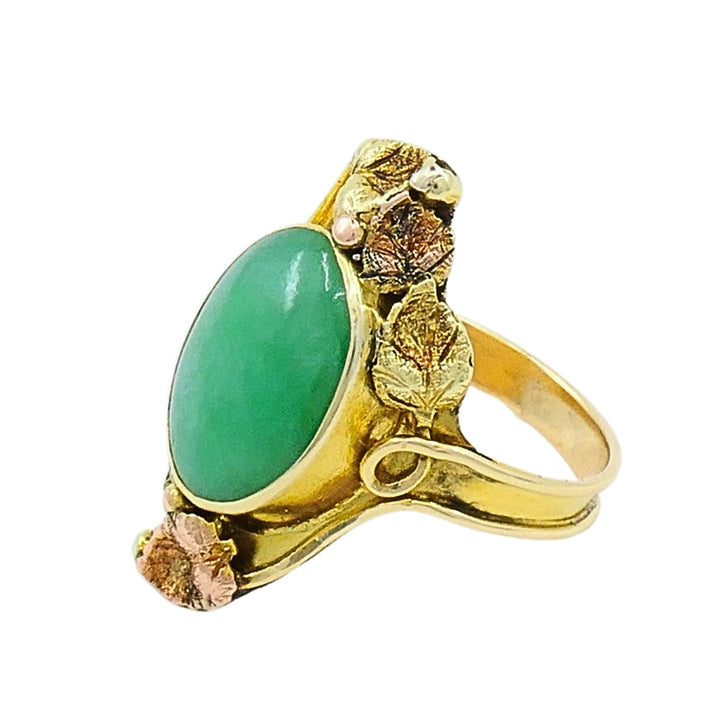 Floral Design Jade Ring Antique 14k Gold