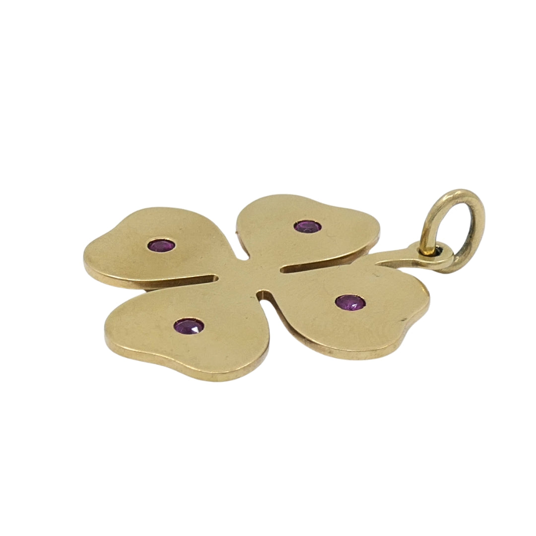 Vintage Tiffany & Co. 14k Gold Ruby Four-Leaf Clover Pendant