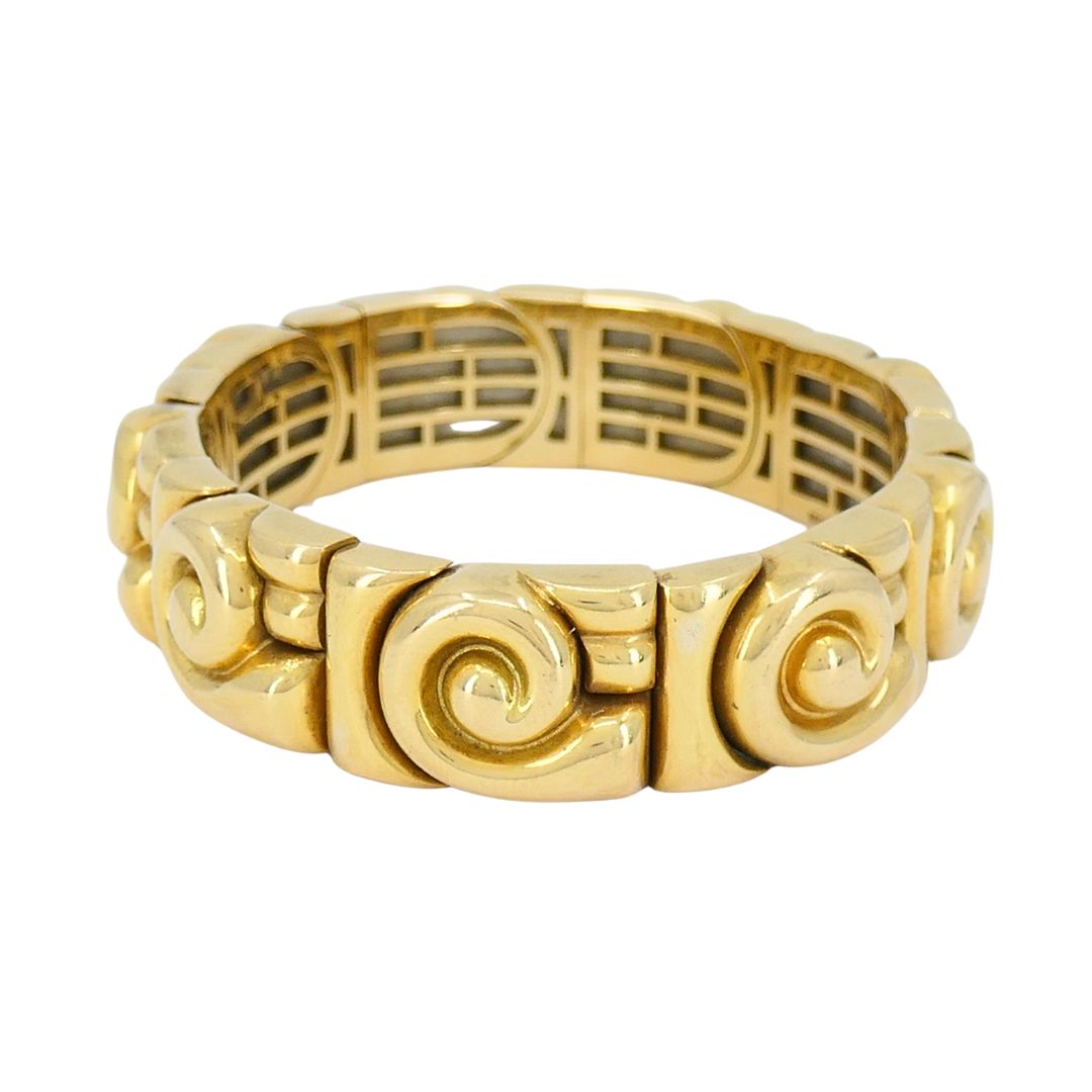 Vintage Bvlgari 18k Gold Steel Spiral Cuff Bracelet