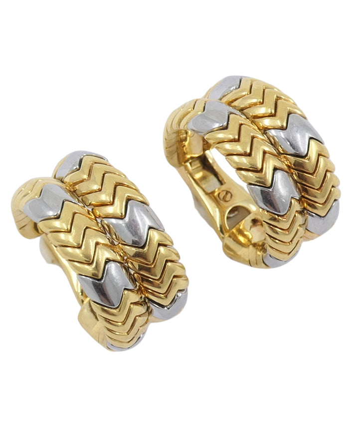 Bvlgari Bulgari Gold Earrings 18k Spiga Collection Two-Tone Chevron Pattern
