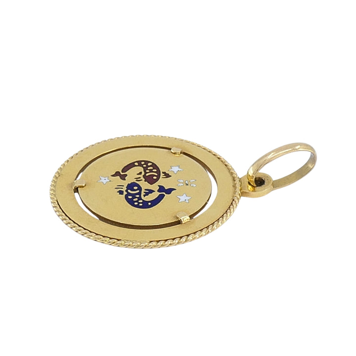 Vintage UnoAErre 18k Gold Enamel Pisces Zodiac Pendant Charm