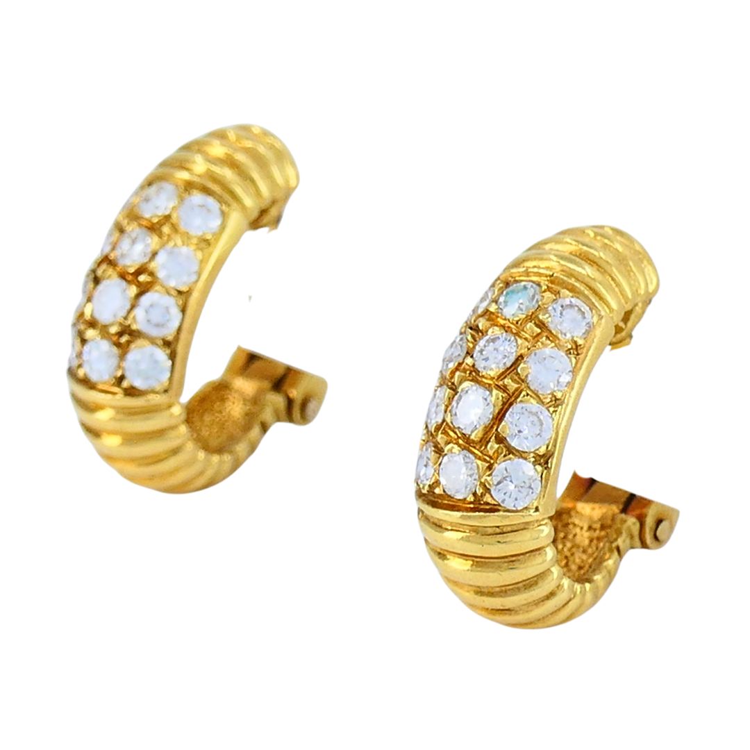 Vintage Van Cleef & Arpels 18k Gold Diamond Huggie Earrings