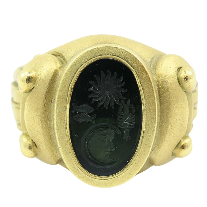 Kieselstein Cord Ring 18k Gold Green Tourmaline Intaglio