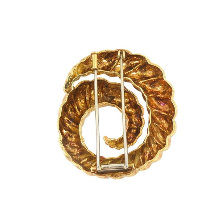 David Webb Brooch 18k Gold Spiral Design Hammered Gold