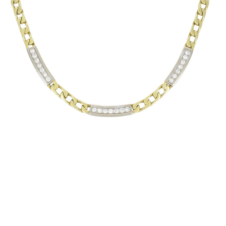 Vintage Cartier 18k Two Tone Gold Diamond Station Curb Link Necklace
