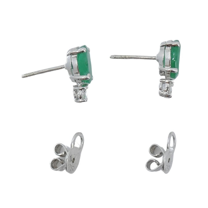 Vintage 18k White Gold Emerald Diamond Stud Earrings