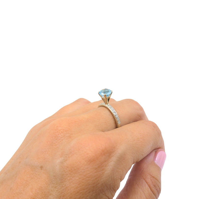 14k Gold Blue Topaz Diamond Accent Ring