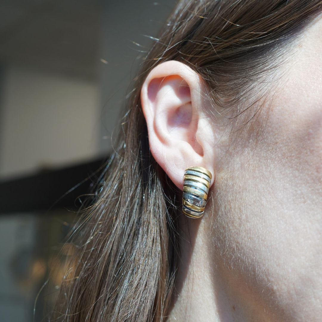 Vintage Bvlgari 18k Gold Stainless Steel Tubogas Huggie Bulgari Earrings