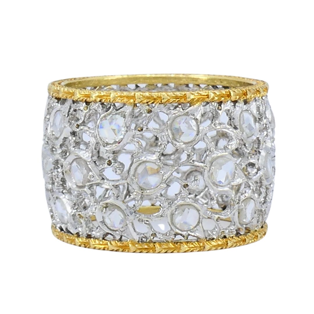 Vintage Buccellati 18k Two-tone Gold Diamond Open Work Band Ring