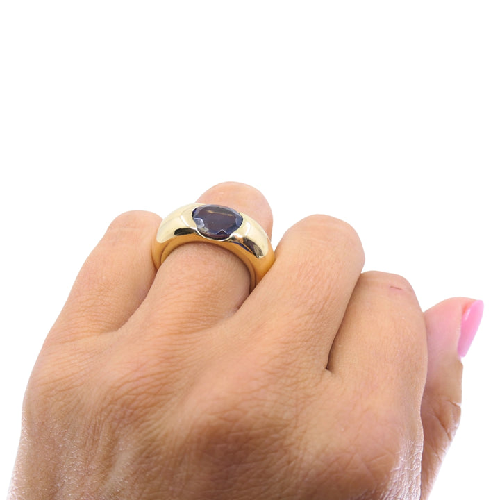 Vintage Cartier Ellipse 18k Gold Iolite Ring, 1993