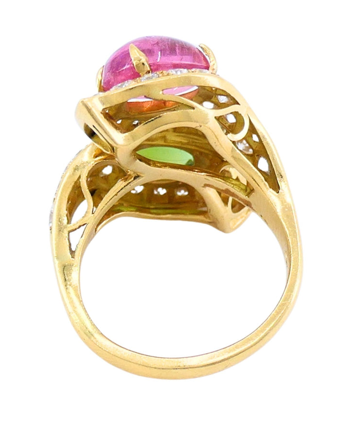 Bvlgari Vintage Bulgari Bypass Ring 18k Gold Diamond Cabochon Gemstones