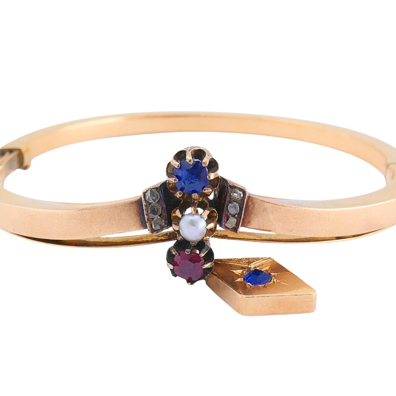 Victorian 14k Gold Gemstone Bangle Bracelet