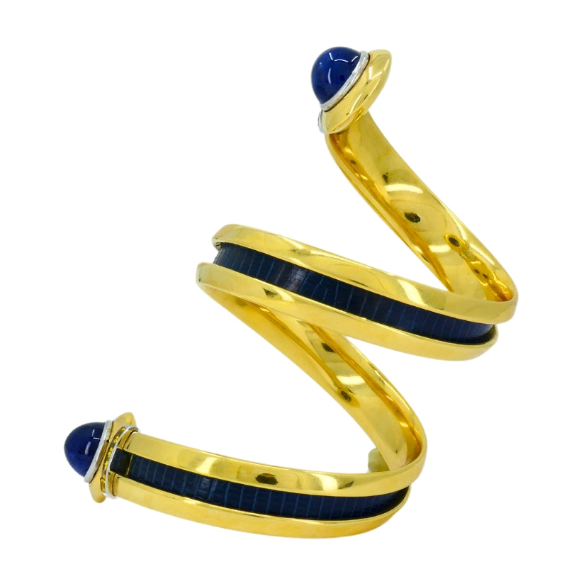 Hemmerle Bracelet Spiral Design 18k Gold Sapphire Leather