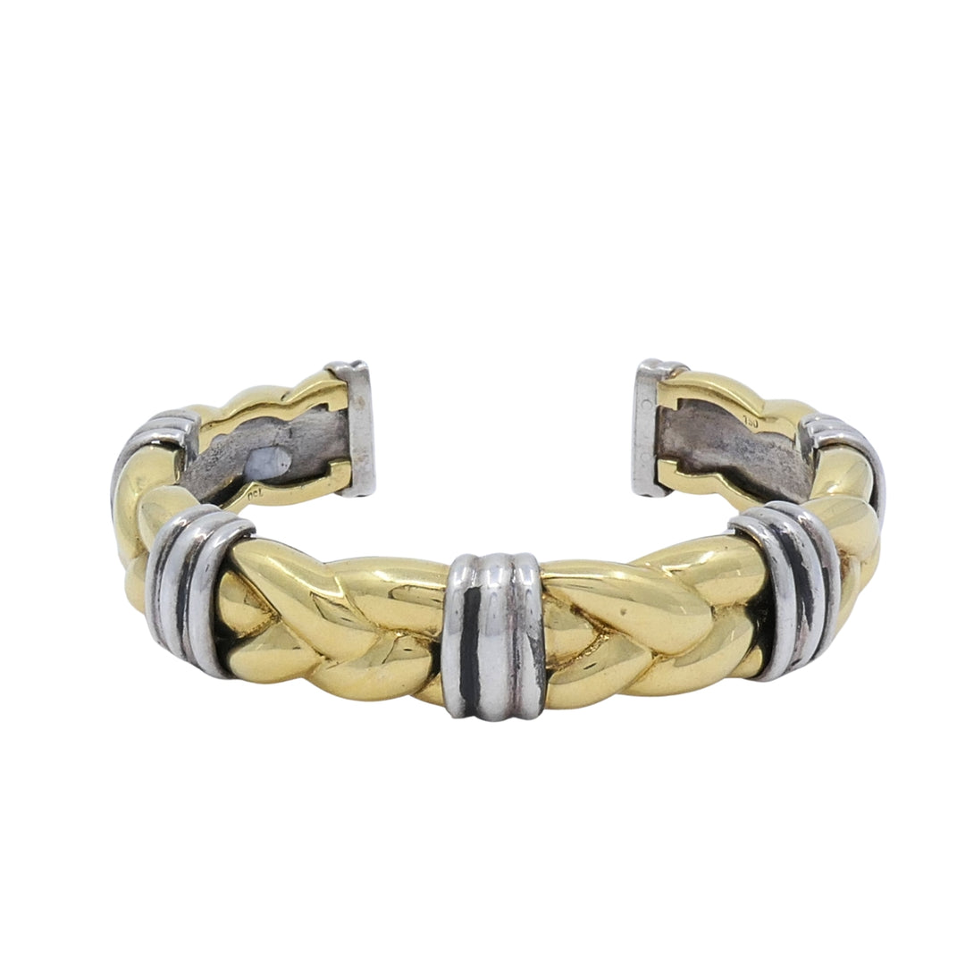 Vintage Bvlgari 18k Yellow Gold Sterling Silver Braided Cuff Bracelet Bulgari